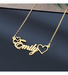 Dkmn Silver 925 Ayar Gümüş Emily Kalpli İsim Kolye Kadın Gümüş Kolye (Gold)