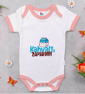 BK Kids Kahvaltı Zamanı Tasarımlı Pembe Bebek Body Zıbın-1