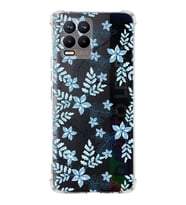 PrintiFy Realme 8 Uyumlu Köşe Korumalı Floral Mavi Tasarımlı Şeffaf Silikon Kılıf