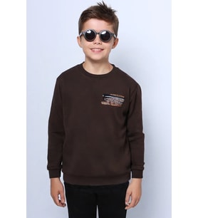 ERKEK ÇOCUK 3 İPLİK SWEAT SIRT BASKILI RİBANALI E19 (Kahverengi)