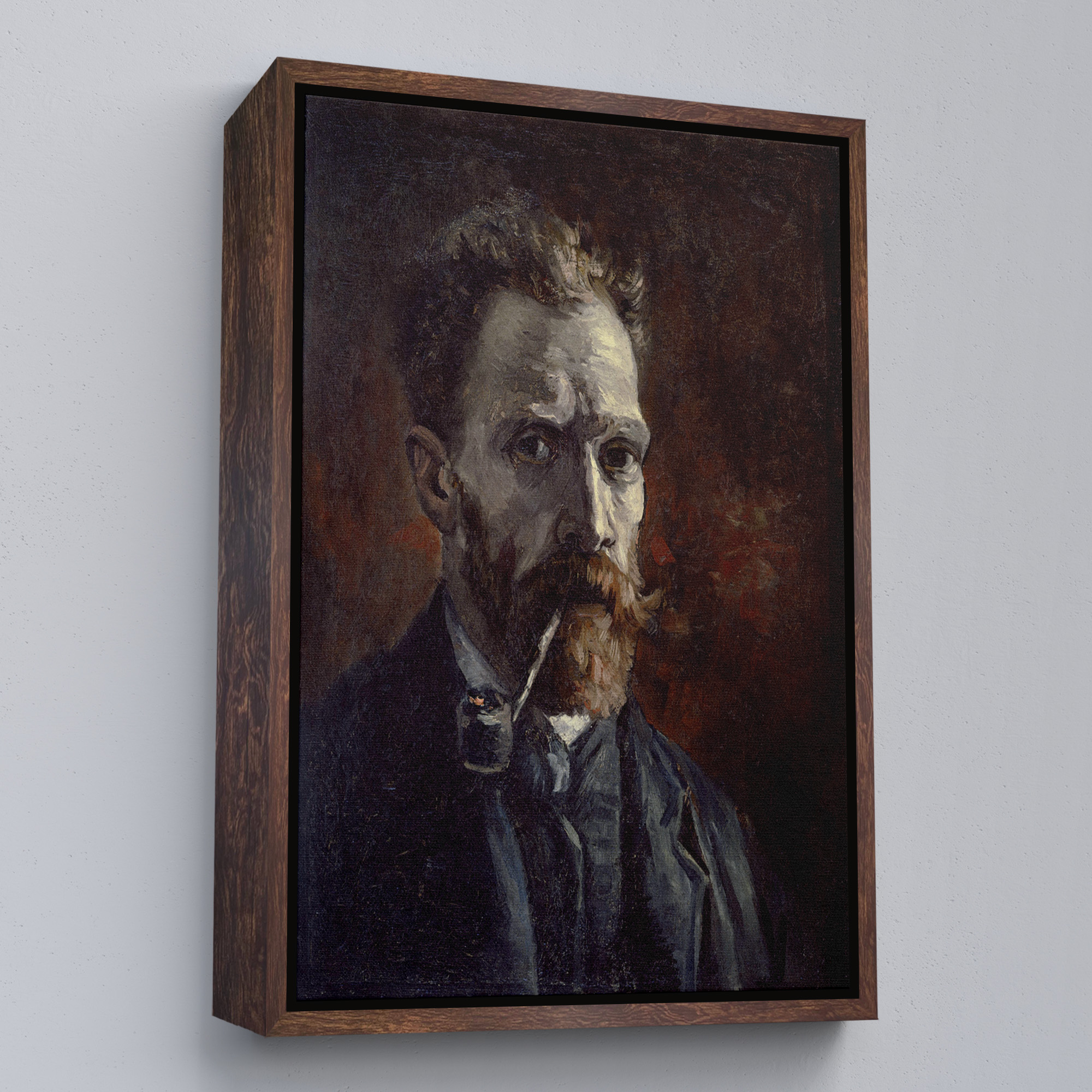 Çerçeveli Vincent van Gogh - Pipolu Portre Tablo (Altın)