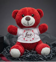 Love Tasarım Baskılı Tişörtlü Peluş Ayı Oyuncak Sevgiliye Hediye (Kırmızı)
