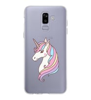 Samsung Galaxy J8 Kapak Unicorn Tasarımlı Şeffaf Silikon Kılıf