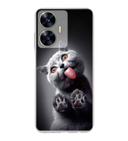 PrintiFy Realme C55 ile Uyumlu Kedi 2 Kamera Korumalı Şeffaf Kılıf