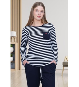 Mecit 6201 Lacivert Çizgili Büyük Beden Kadın Pijama Takımı