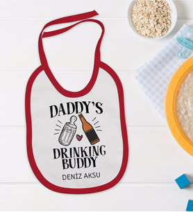 BK Kids Kişiye Özel Drinking Buddy Tasarımlı Kırmızı Bebek Mama Önlüğü-2