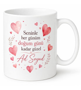 Eşe Doğum Günü Hediyesi Kişiye Özel Mesajlı Baskılı Kupa Bardak