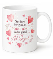 Eşe Doğum Günü Hediyesi Kişiye Özel Mesajlı Baskılı Kupa Bardak