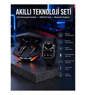 Mey İthalat® İkili Set Dev Kampanya Ucuz Kulaklık Ucuz Akıllı Saat Gürültü Önleyici Uzun Pil Ömrü
