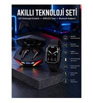 Mey İthalat® İkili Set Dev Kampanya Ucuz Kulaklık Ucuz Akıllı Saat Gürültü Önleyici Uzun Pil Ömrü
