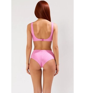 Kadın Bikini Takımı V Yaka Üçgen Kap Balensiz Çıkarılabilir Pedli Yüksek Bel Hipster Dokulu Örme