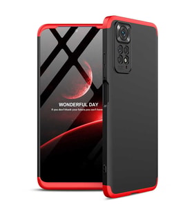 Xiaomi Redmi Note 11S Global Kılıf 3 Parça Slim Sert Silikon Kapak AYS (Siyah-Kırmızı)