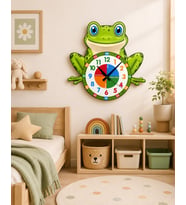 Sevimli Küçük Kurbağa Montessori Çocuk Odası Eğitici Ahşap Duvar Saati - Sessiz Mekanizma, Şık