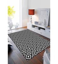 Siyah Beyaz Karo Desen Kaymaz Tabanlı Dekoratif Halı RV181 - 100 x 160 cm