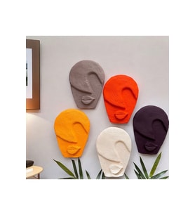 Soyut Tasarım El Yapımı Duvar Dekoru Renkli Taş Maske BÜYÜK 5'li Set, Dekor Mask, 3D Duvar Heykeli (Çok Renkli)