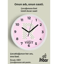 İsme Özel R Harfli Pembe Çocuk Odası Duvar Saati Orta Boy 30 cm Beyaz Camlı Sessiz