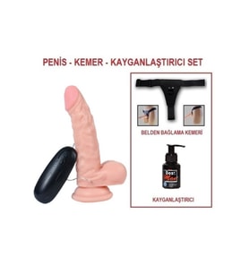 17 cm Belden Bağlamalı Titreşimli Realistik Dildo Penis Set