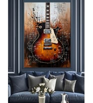 Soyut Elektro Gitar Çizimi Dekoratif Kanvas - Mdf Ahşap Tablo