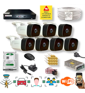QROMAX 7 Kameralı Set - İnsan Yüz Araç Tanımalı Hareket Algılayan 5 MP SONY Lensli 36 IR Ledli 1080P FULLHD Metal Kasa Güvenlik Kamerası Seti 5236