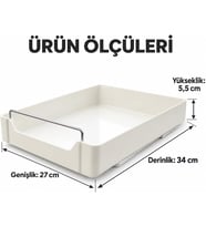 Dolap İçi Raylı Organizer Çekmece 34 x 27 x 6,5 cm, Çekilebilir Plastik Dolap Düzenleyici, Mutfak Banyo Dolap İçi Organizer, Raylı Saklama Sepeti (Büyük)