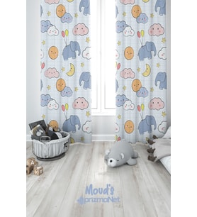 Minik Fil Desenli Baskılı Çocuk ve Bebek Odası Fon Perdesi 2 Kanat - PRD-16