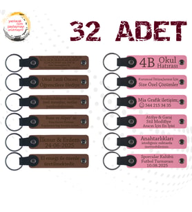 A Kahve & Pembe, Ahşap İşleme Atölyesi Katılımcılarına, 32’li Set, İsim Ve Tarihli Deri Hediyelik