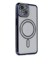 iPhone 14 Kılıf Joke Simli Magneticsafe Kılıf - Lacivert