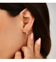 Goldium 14 Ayar Altın Oval Taşlı Küpe (Sarı)