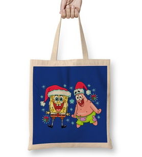 Merry Christmas Süngerbob Bez Çanta Uzun Saplı