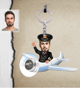 Kişiye Özel Pilot Karikatürlü  Ahşap Anahtarlık Bay-4-Eco