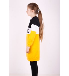 Toontoy Kız Çocuk Chic Baskılı Kapşonlu Elbise (Hardal)