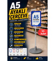 10 Adet - A5 Ayaklı Menü ve Fiyat Bilgi Standı Yuvarlak Tabanlı Teleskopik Çerçeve Etiketlik Mavi