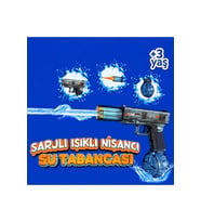 Oyuncak Sarjlı Işıklı Otomatik Su Tabancası Su Püskürtmeli 23 Cm