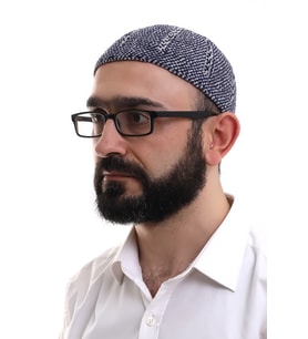 Baba Günü Hediyesi - Lacivert Gri Kışlık Çift Renk Kadife Namaz Takkesi (Gri-Lacivert)