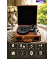 MZL-P01 Bluetooth Retro Valiz - 3 Hızlı Taşınabilir Plak Çalar Dahili Hoparlör USB RCA