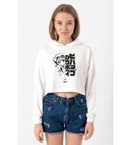 Cowboy Bebop Vintage Ein and Ed Ekru Kadın Crop Kapşonlu
