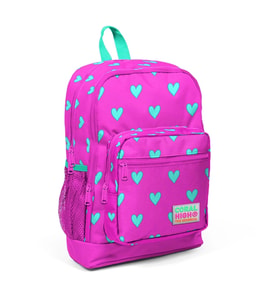 CORAL HIGH 23113 KİDS NEON PEMBE SU YEŞİLİ KALP DESENLİ DÖRT BÖLMELİ OKUL SIRT ÇANTASI