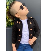 Erkek Çocuk Omzu ve Ceket Yakası Düğme Detaylı Cepli Blazer Ceketli Siyah Alt Üs