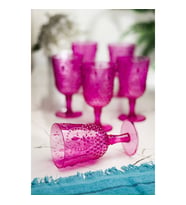 Akrilik Pembe 6lı Kadeh & Su Meşrubat Kahve Yanı Bardağı 450 ml ( Cam Değildir )