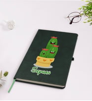 BK Gift Kişiye Özel Kaktüs Tasarımlı Yeşil Termo Deri Defter Model 9
