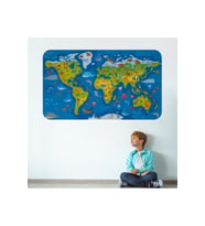 Eğitici Dünya Haritası Dünya Atlası Çocuk Ve Bebek Odası Duvar Sticker-3774-85x130