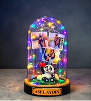 Kişiye Özel Renkli Led Işıklı Fanus 3 Fotoğraflı ve Size Özel Yazılı (Model 5)