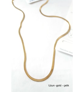 Uzun İtalyan Çelik Kolye-60cm - Altın