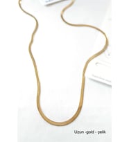 Uzun İtalyan Çelik Kolye-60cm - Altın