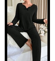 Fantezia Night Kadın Gri Çizgili Uzun Kollu Fiyonk Detaylı Pijama Takımı Rahat Mevsimlik