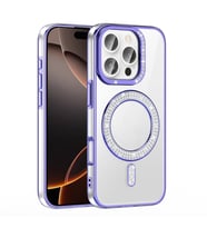 iPhone 16 Pro Kılıf Pırlanta Taş Tasarımlı M-safe Şarj Özellikli Karetta Silikon Kapak (Mor)