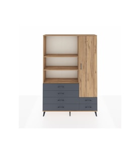 Arges Dolap 7 Raflı 6 Çekmeceli Tek Kapaklı  132x30x195 Çam-Çam/Antrasit
