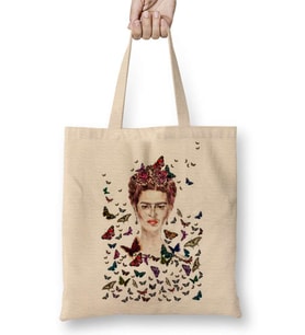 Frida Kahlo Kelebekler Bez Çanta Uzun Saplı
