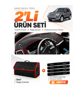 LAND ROVER FREELANDER (2006-2014) Uyumlu Torpido Örtüsü + Deri Bagaj Çantası + Sticker Seti - Siyah Kırmızı