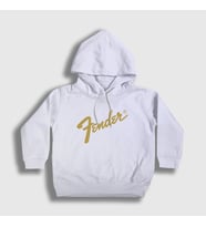 Presmono Unisex Çocuk Beyaz Logo Fender Gitar Gitarist Kapüşonlu Sweatshirt 442568tt (Beyaz)